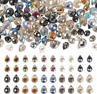 100pcs Crystal Teardrop Glass Beads Faceted Water Drop Shape Loose Spacer Beads Drilled Glass Top for Earring Bracelet Making