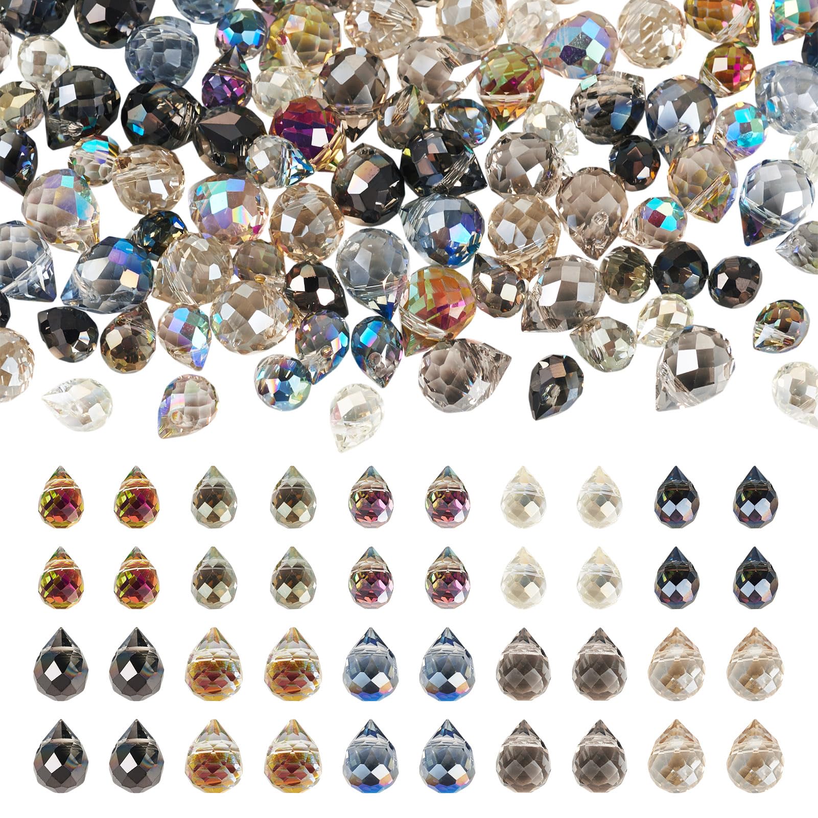 100pcs Crystal Teardrop Glass Beads Faceted Water Drop Shape Loose Spacer Beads 
