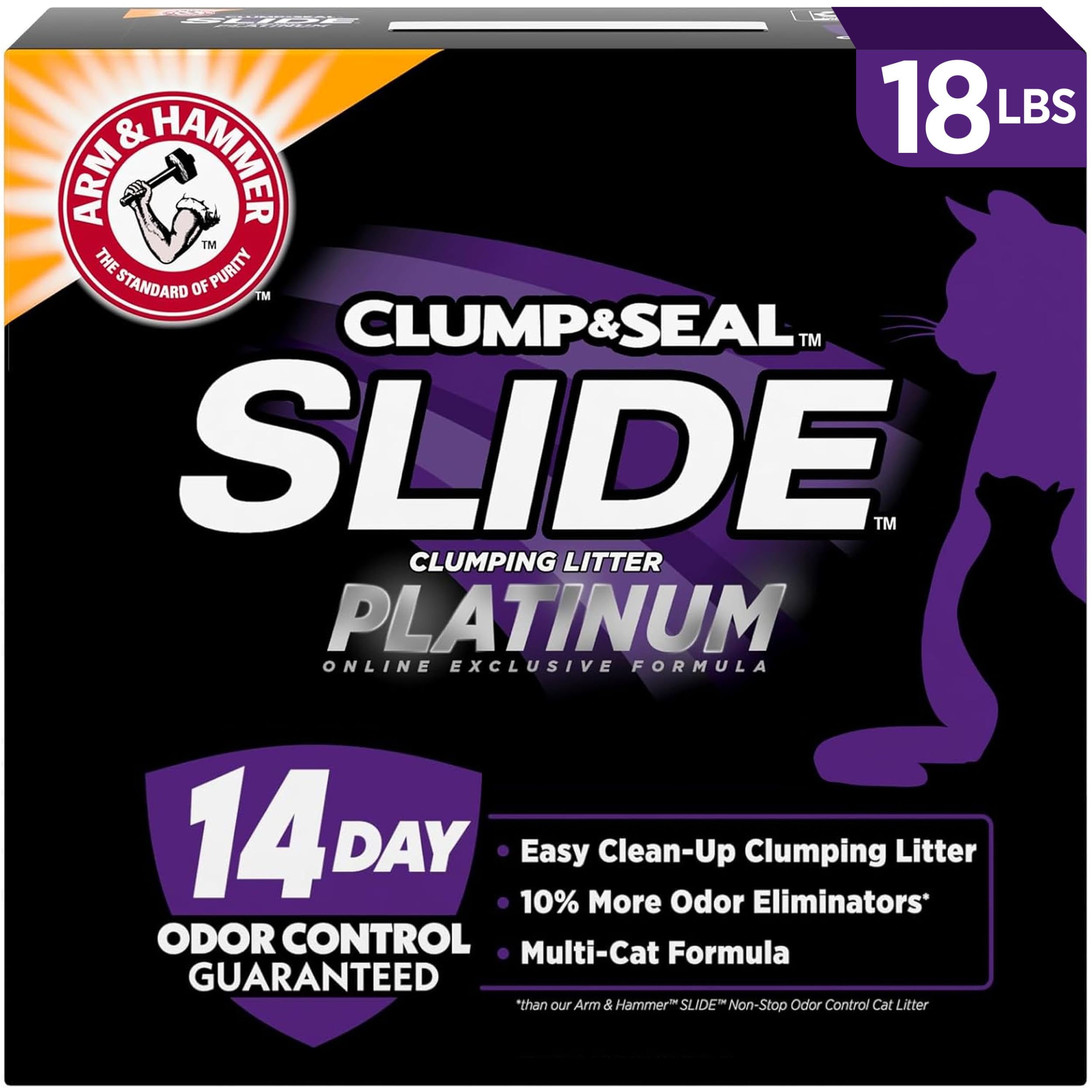 ARM & HAMMER Slide Platinum Easy Clean-Up Clumping Cat Litter, 18 lbs | 24/7 Odo