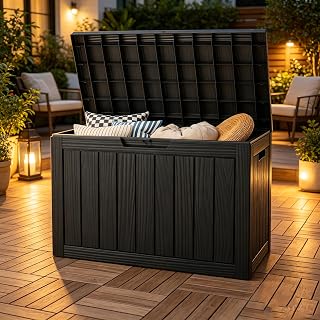 NBYSGO Outdoor Storage Box, Resin Deck Boxes outdoor, Waterproof Storage Box Lockable Lid (Black, 50 Gallon)
