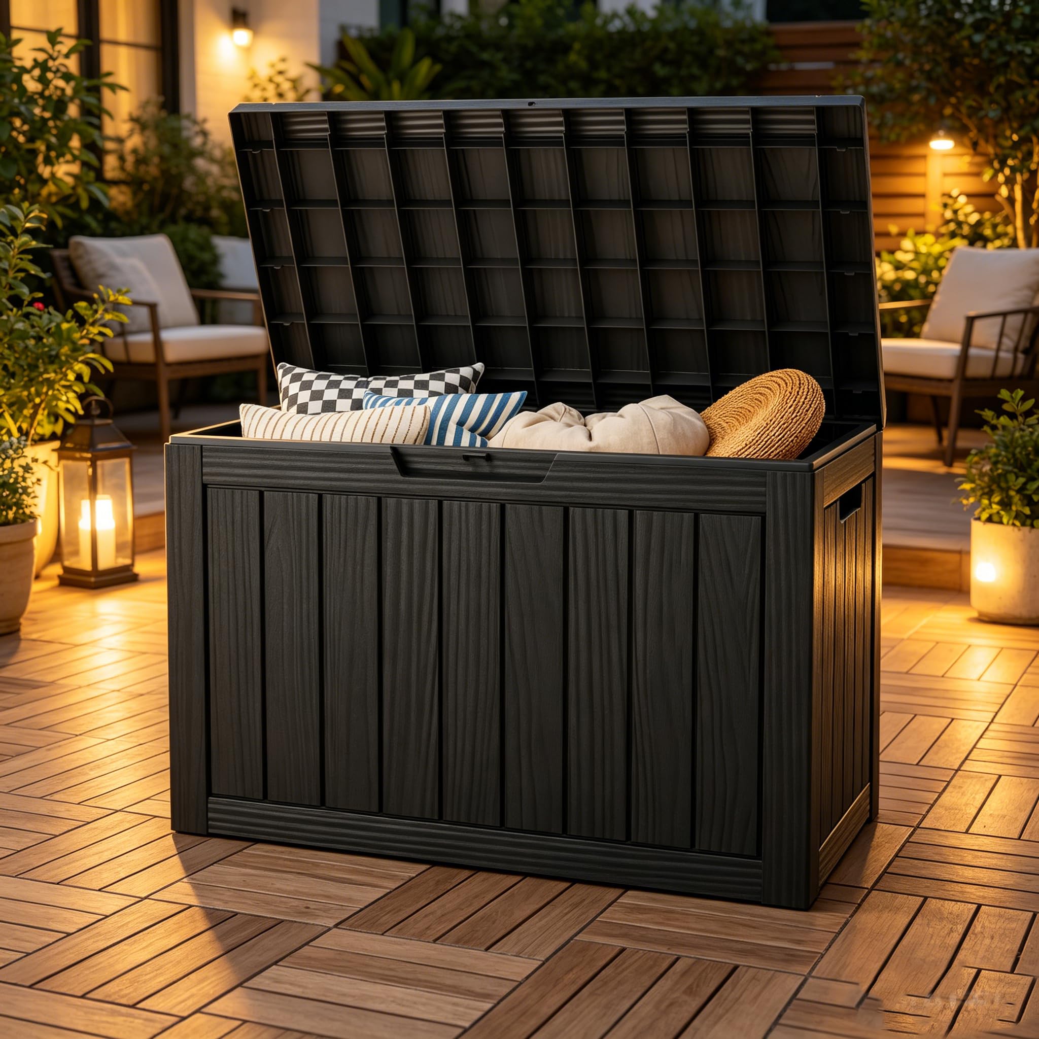 NBYSGO Outdoor Storage Box, Resin Deck Boxes outdoor, Waterproof Storage Box Loc