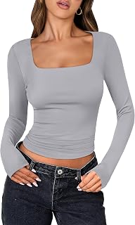 ANRABESS Long Sleeve Shirts for Women Double Lined Crop Tops