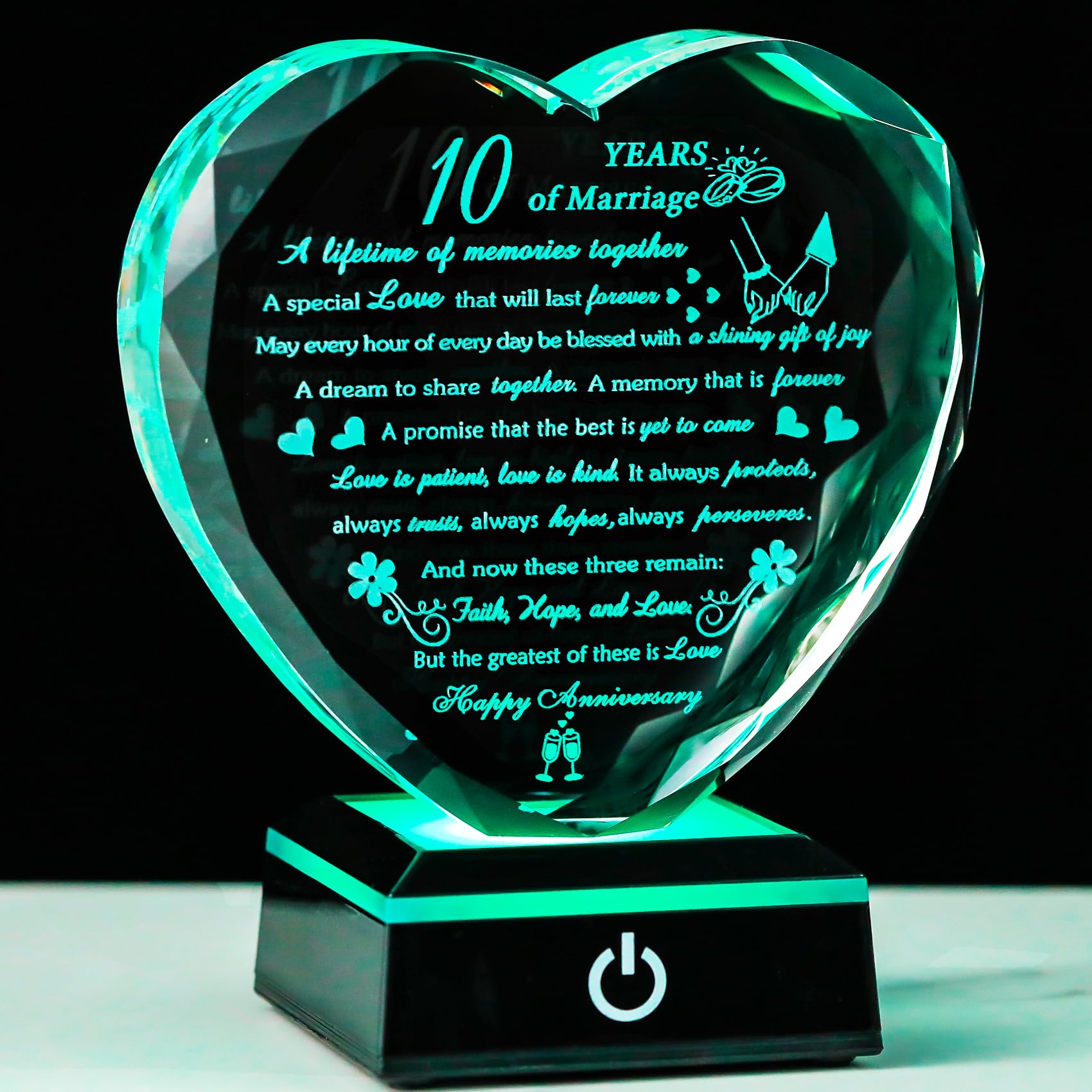 10th Wedding Anniversary Crystal Gifts for Couples with Colorful LED Base, 10th 