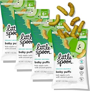 Little Spoon Kale Apple Meltable Baby Puffs, 1 Oz Bag, 4 Pack | Organic Corn Quinoa Sorghum, No Added Sugar Snacks, No Rice, Encourages Self-Feeding, For Babies 6+ Months