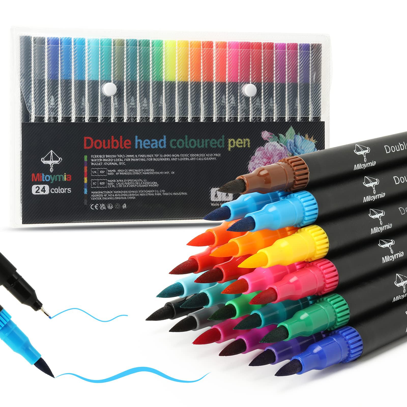 Mitoymia 24 Dual Tip Colouring pens,Colouring Books for Felt Tips for Adults and