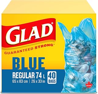 Glad Blue Recycling Bags - regular 74 litres - 40 Trash Bags 40 count, Made in Canada of Global Components