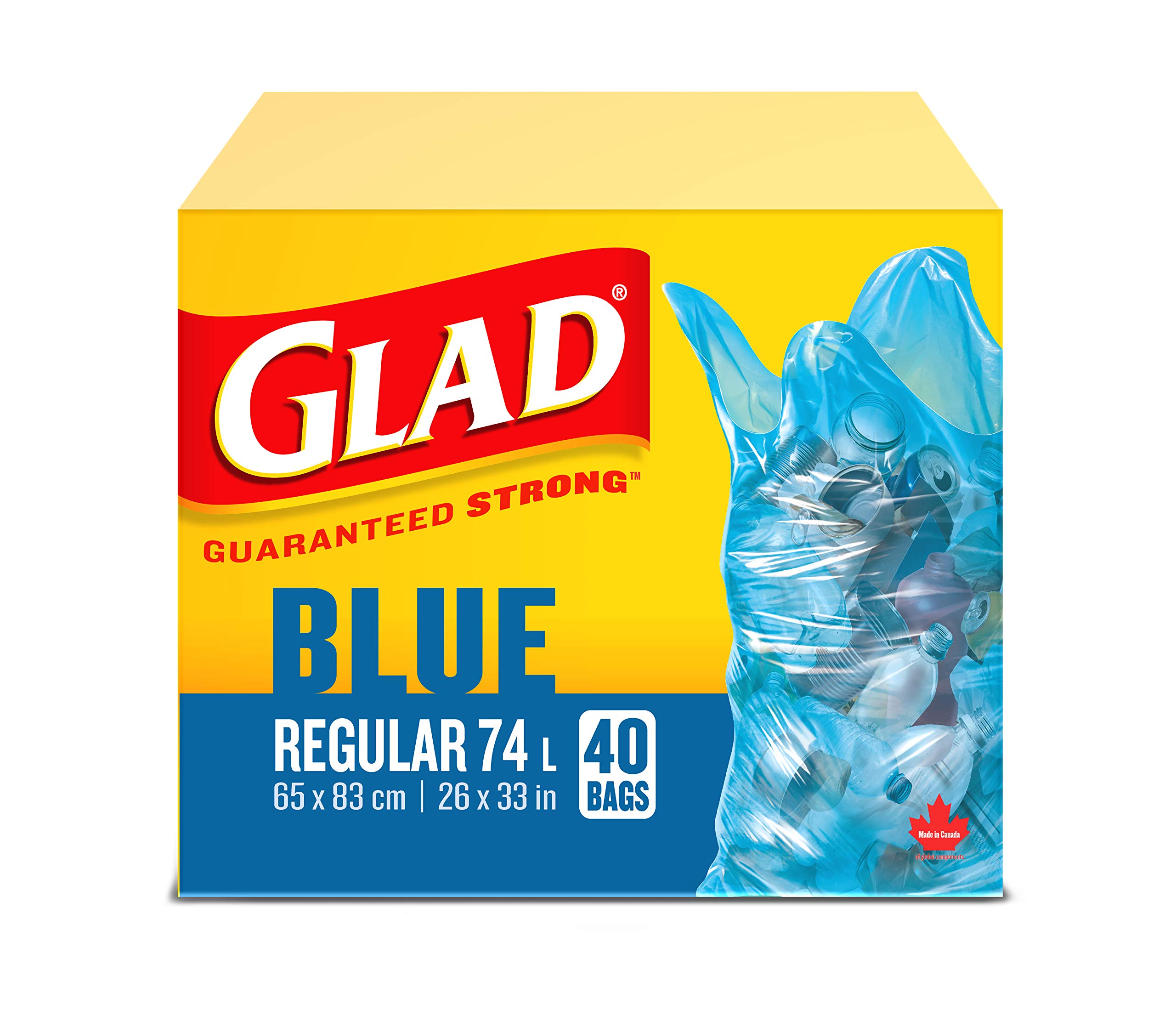 Glad Blue Recycling Bags - regular 74 litres - 40 Trash Bags 40 count, Made in C