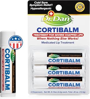 Dr. Dan's Cortibalm 3-Pack 1% Hydrocortisone Lip Balm for Dry Cracked Lips | Healing Lip Balm with 1% Hydrocortisone, Beeswax &amp; Vitamin E Lip Repair, Chapped Dry Lips, Moisture &amp; Hydrating Lip Balm