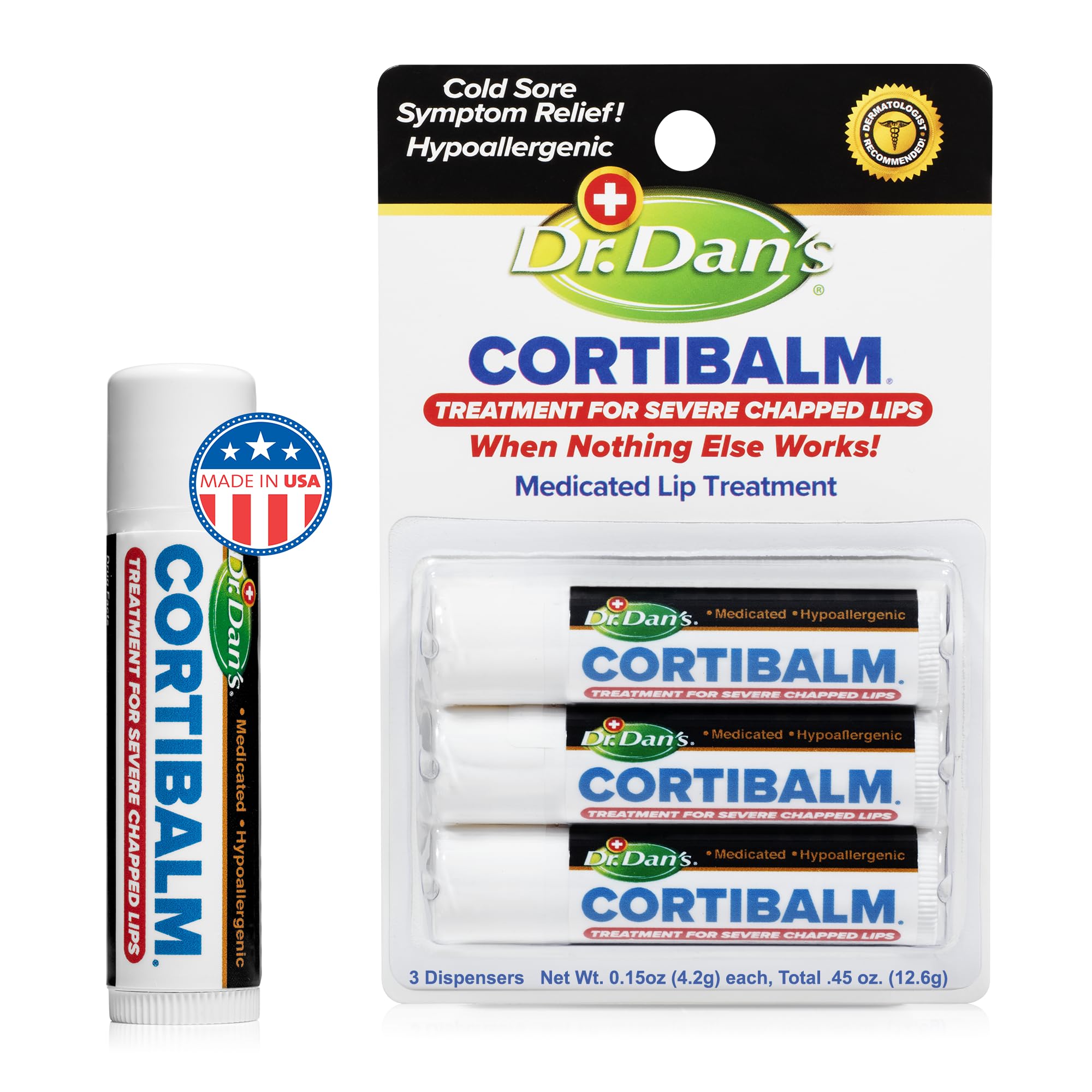 Dr. Dan's Cortibalm Lip Balm 3-Pack for Severely Chapped Dry & Cracked Lips | He