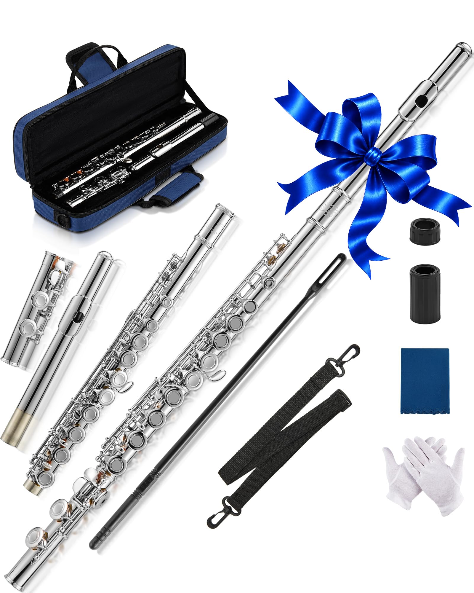 AKLOT Closed-Hole Concert C Flute: Flute Instrument with 16 Keys, Offset G, Smoo