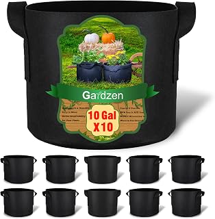 Gardzen 10-Pack 10 Gallon Grow Bags Fabric Pots with Heavy Duty Handles | Excellent Drainage & Breathability, Thickened 300G Nonwoven Fabric, BPA Free, Durable for Vegetable & Flower Growing