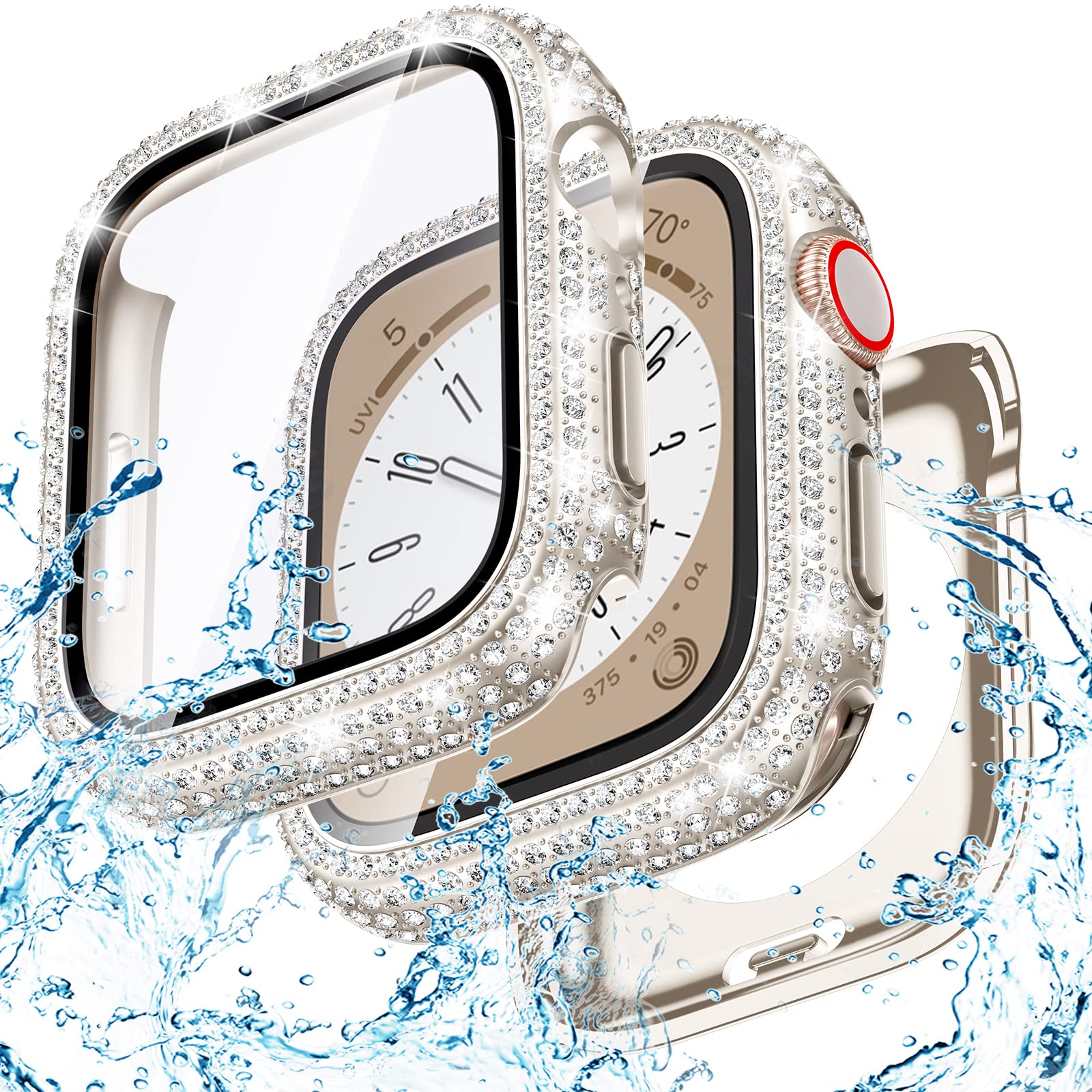 Bling Waterproof Case for Apple Watch Screen Protector 44mm Series 6/5/4/SE