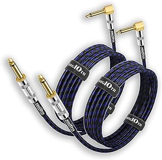 Augioth Guitar Cable 20 ft 2 Pack, Electric Instrument Bass Cable AMP Cord 1/4 Straight to Angled Dark Blue Tweed