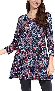 Enmain Women's Tunic Long Plus Size 3/4 Sleeve Chic and Elegant Blouse Top Loose Patterned Solid Color Round Neck T-Shirts Blouses