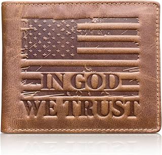 MID WEST RANGE American Flag Bifold Wallet for Men, 'IN GOD WE TRUST'