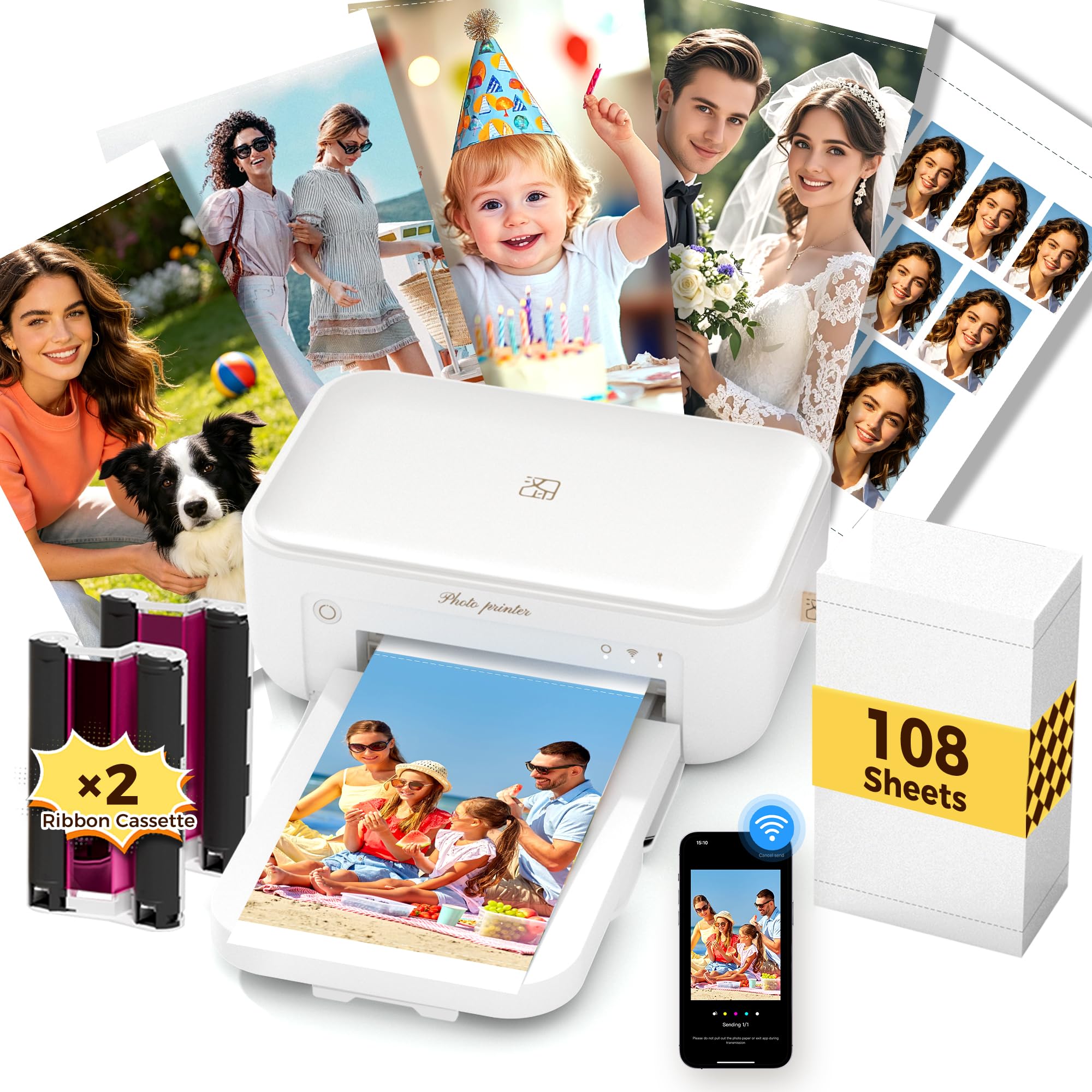 HPRT 4X6 Photo Printer for iPhone & Android, with 108 Sheets & 2 Ink Ribbon | Dy