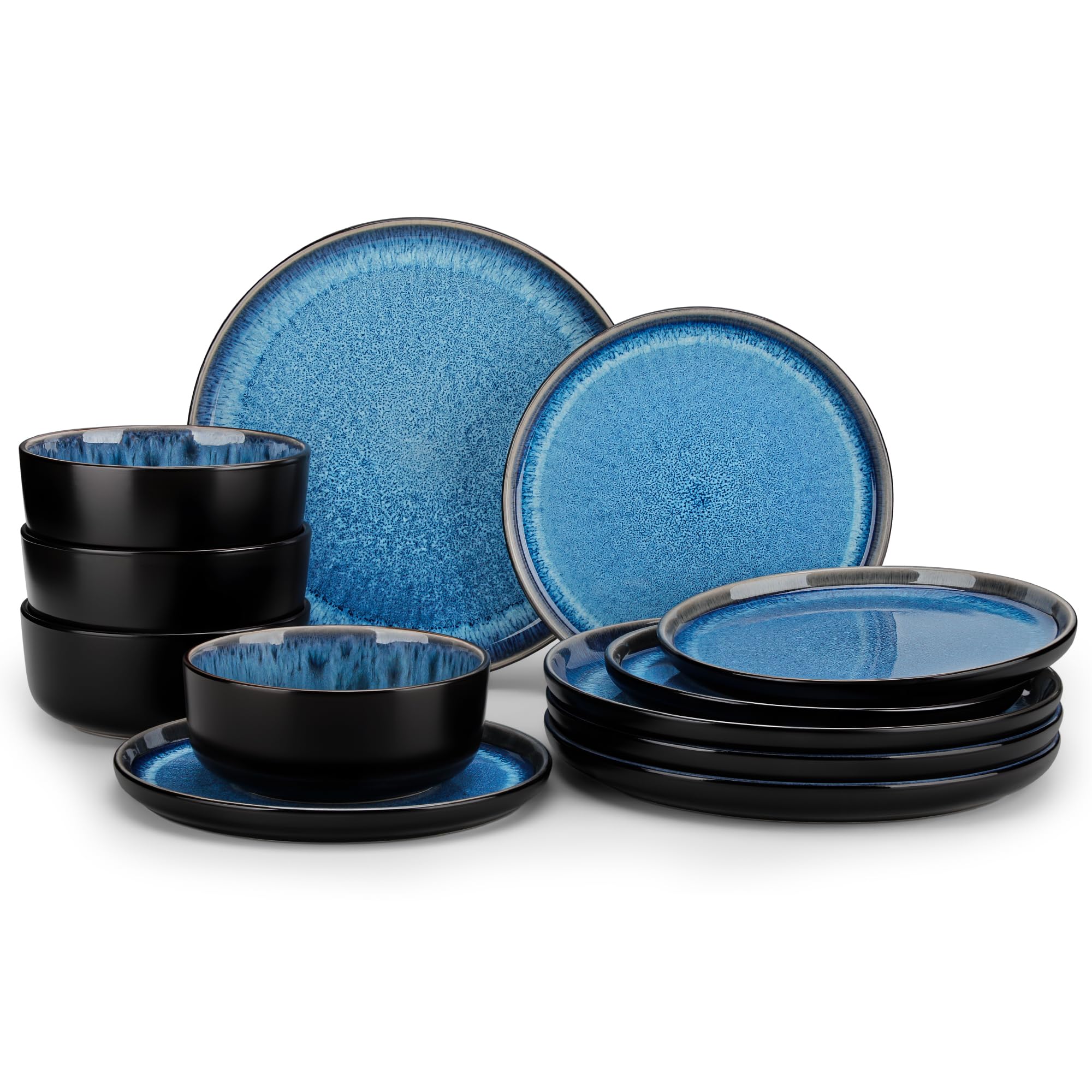 vancasso PLAYA Plates and Bowls Sets, 12 Pieces Blue Dinnerware Sets for Kitchen