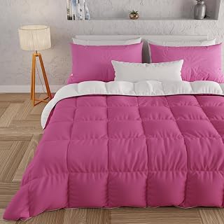 PETTI Artigiani Italiani - Winter Quilt 260x270 cm Super King, Warm Reversible Double Face Quilt Fuchsia White, Hypoallergenic Microfibre 300g/m², Soft and Cosy, Made in Italy