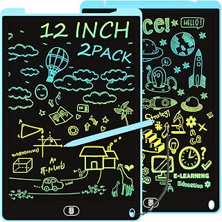 LCD Writing Tablet 12 Inch, Colorful Drawing Tablet, Erasable Lockable Electronic Doodle Board, Eye Protection Scribbler Pad, Learning Toys Gifts for 3+ Years Boys Girls Toddler - 2 Pack Blue