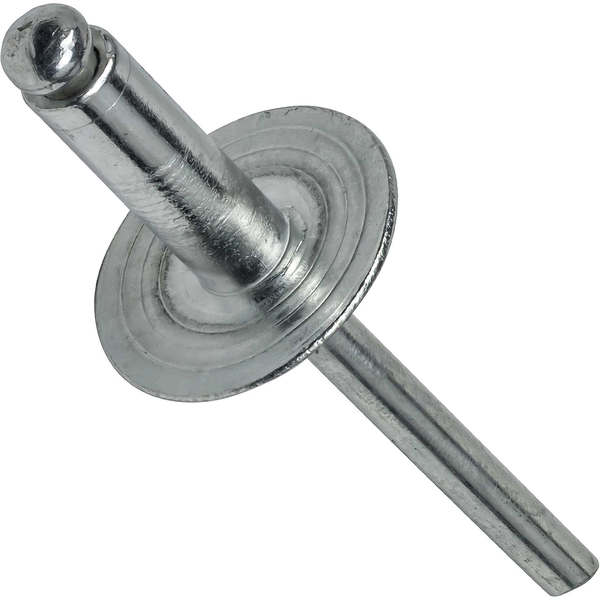 Fastenere Large Flange Pop Rivets - 3/16" x 1/4" (50 pcs) Heavy Duty, Open-End, 