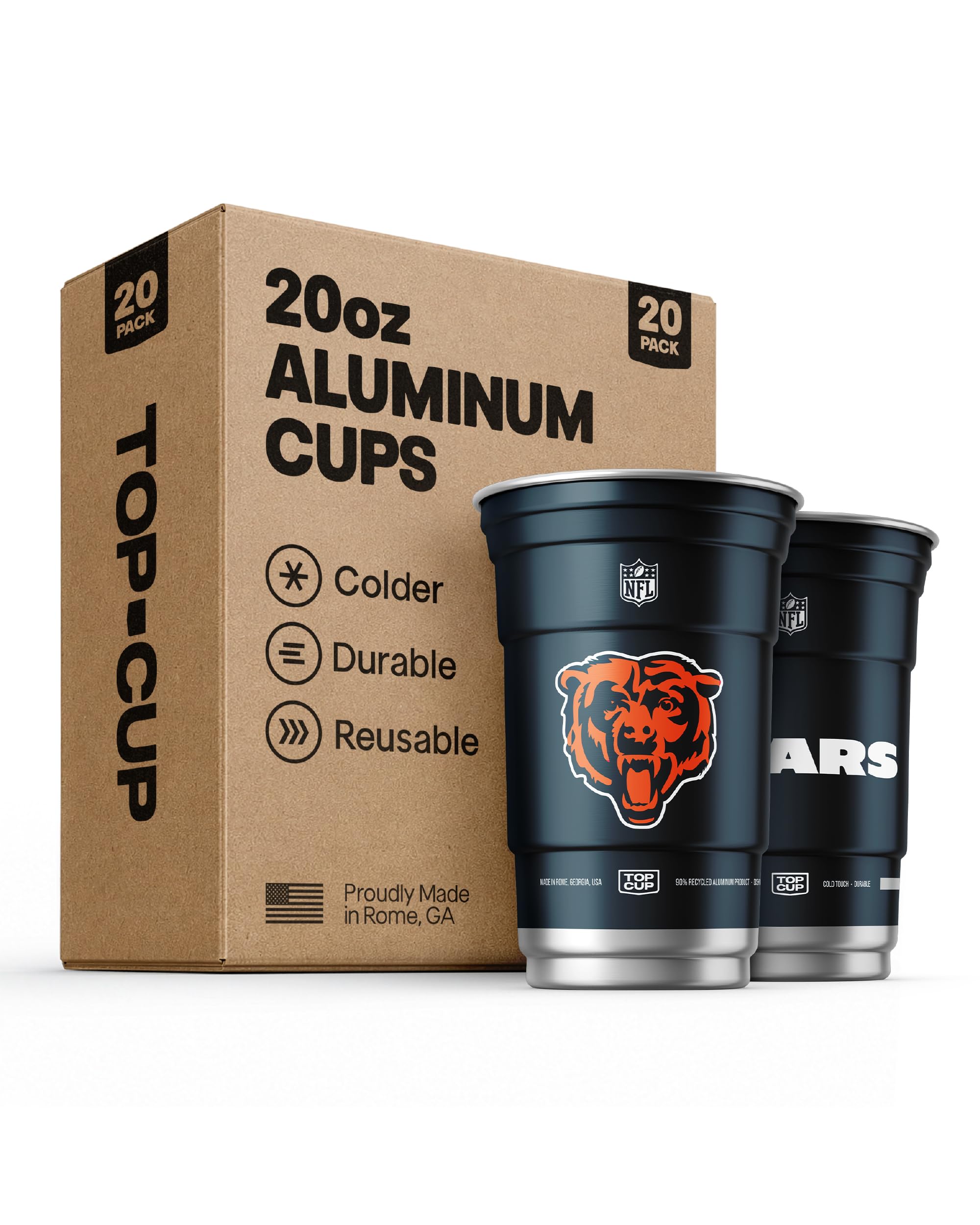 Top Cup NFL Chicago Bears Aluminum Party Cups, 20oz, 20 Count | Made in the USA,