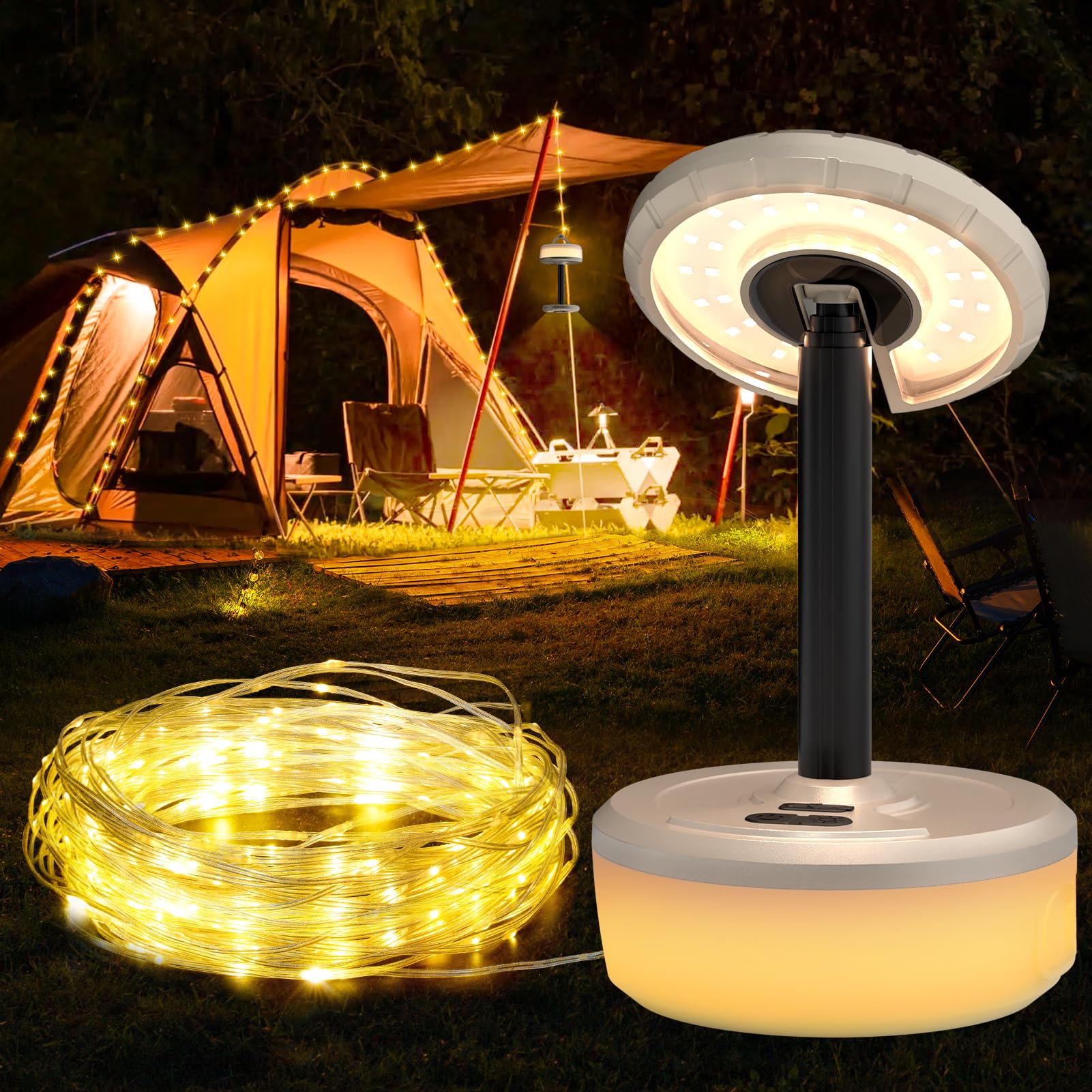 RISEMART Camping String Lights 10M | 2-in-1 Solar Waterproof Outdoor Lights with