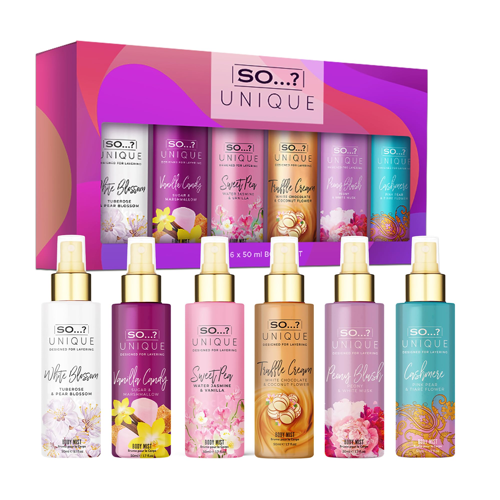 So...?…? Unique Body Mist Set, 6 pcs | Perfumes for Women with Fresh, Floral, Sw