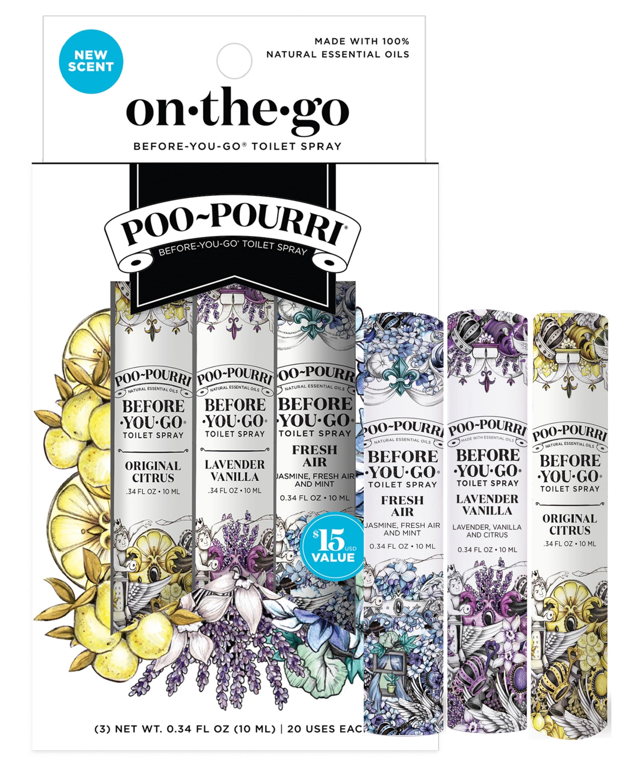 Poo-Pourri Before-You-Go Toilet Spray, In A Pinch Variety 10 Ml, 3 Pack | Travel
