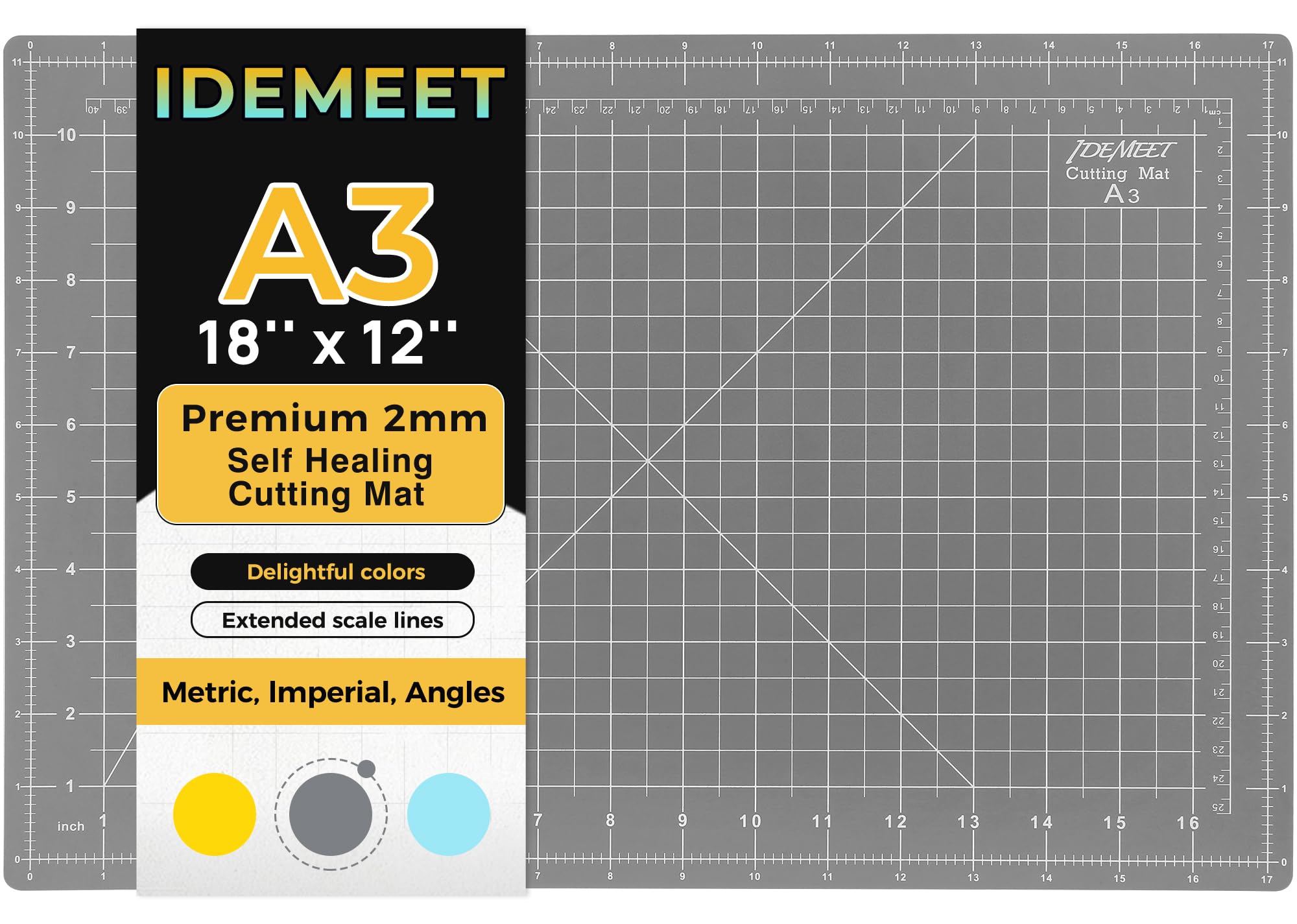 Self Healing Cutting Mat 18" x 12", A3 Double-Sided for Quilting & Sewing, Non-s