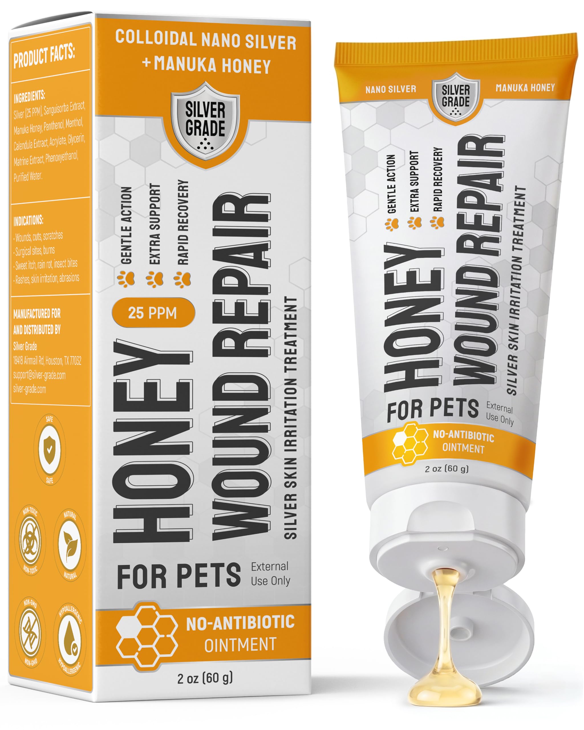 SILVER GRADE Dog Wound Care with Manuka Honey & Colloidal Silver for Scratches &