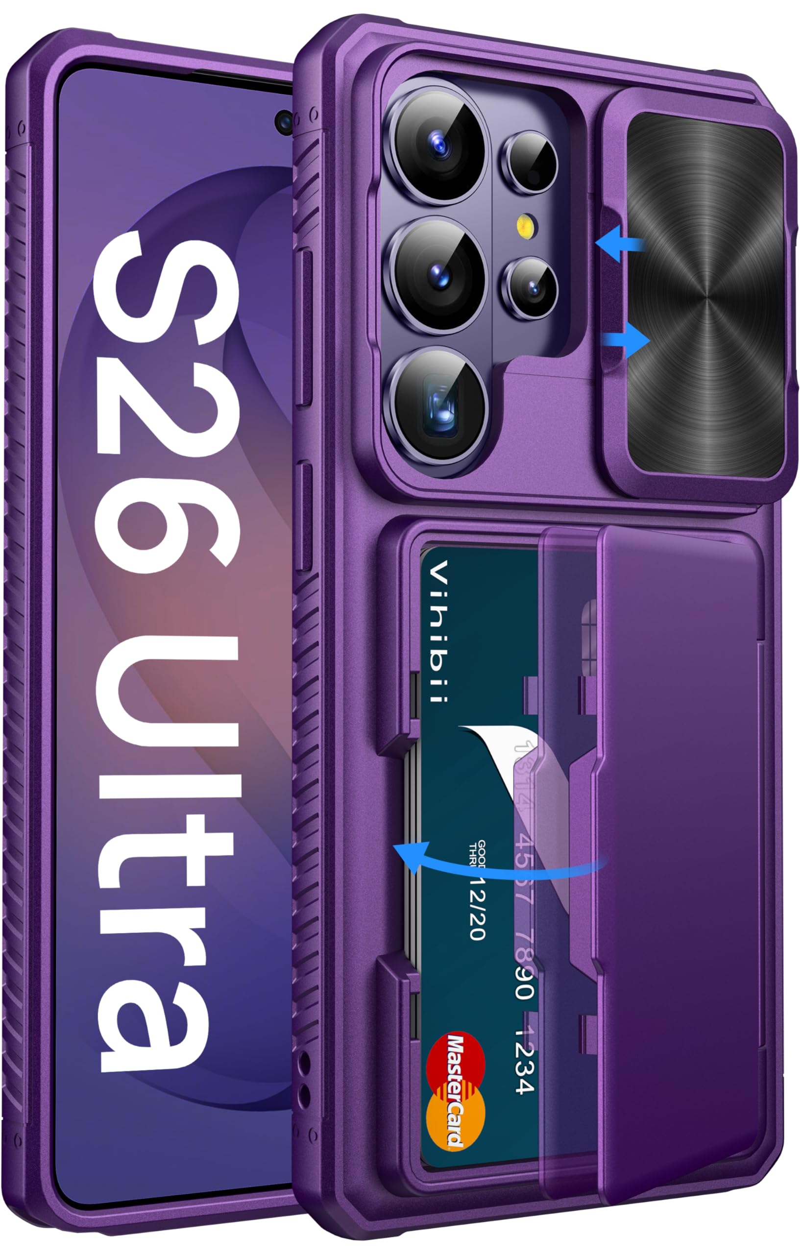 Vihibii for Samsung Galaxy S26 Ultra Case with Card Holder, Dark Purple | RFID B
