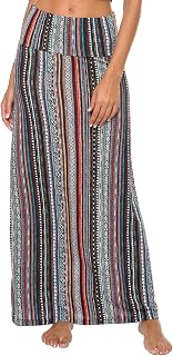 EXCHIC Women's Comfortable Elastic High Waist Maxi Skirt Boho Flared A-Line Long Yoga Skirts