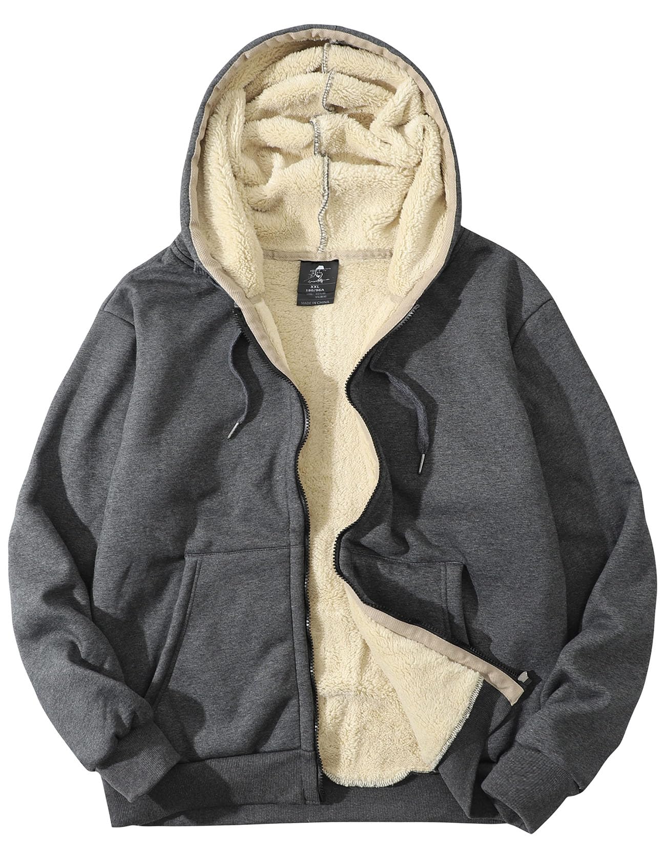 Flygo Men's Sherpa Hoodie Jacket Fleece Lined Zip Up Warm Hoodies Sweatshirt Win
