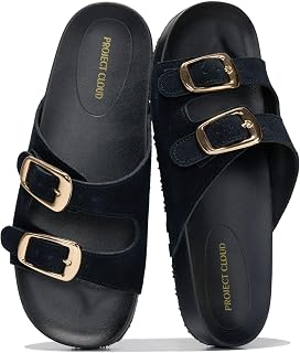 Project Cloud Mocassini da donna in vera pelle al 100% – Solette in memory foam sandali da donna – sandali da donna leggeri – mocassini da donna antiscivolo (DAINTY), Camoscio nero, 6