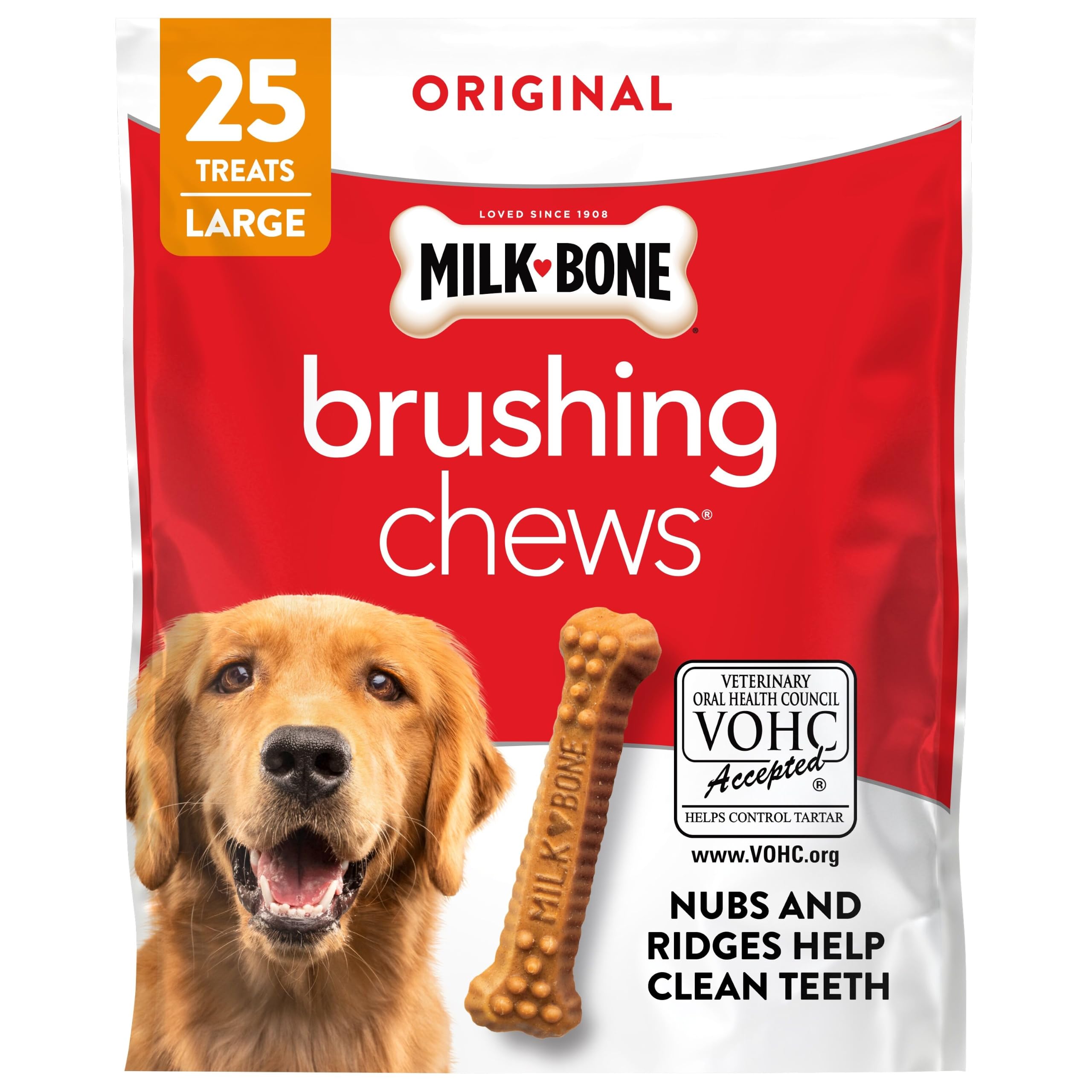 Milk-Bone Brushing Chews Large Daily Dental Dog Treats, 33.7 oz Bag | 25 treats,