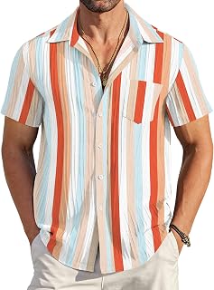 COOFANDY Casual Men's Shirts Button Down Short Sleeve Textured Summer Beach Shirt with Pocket