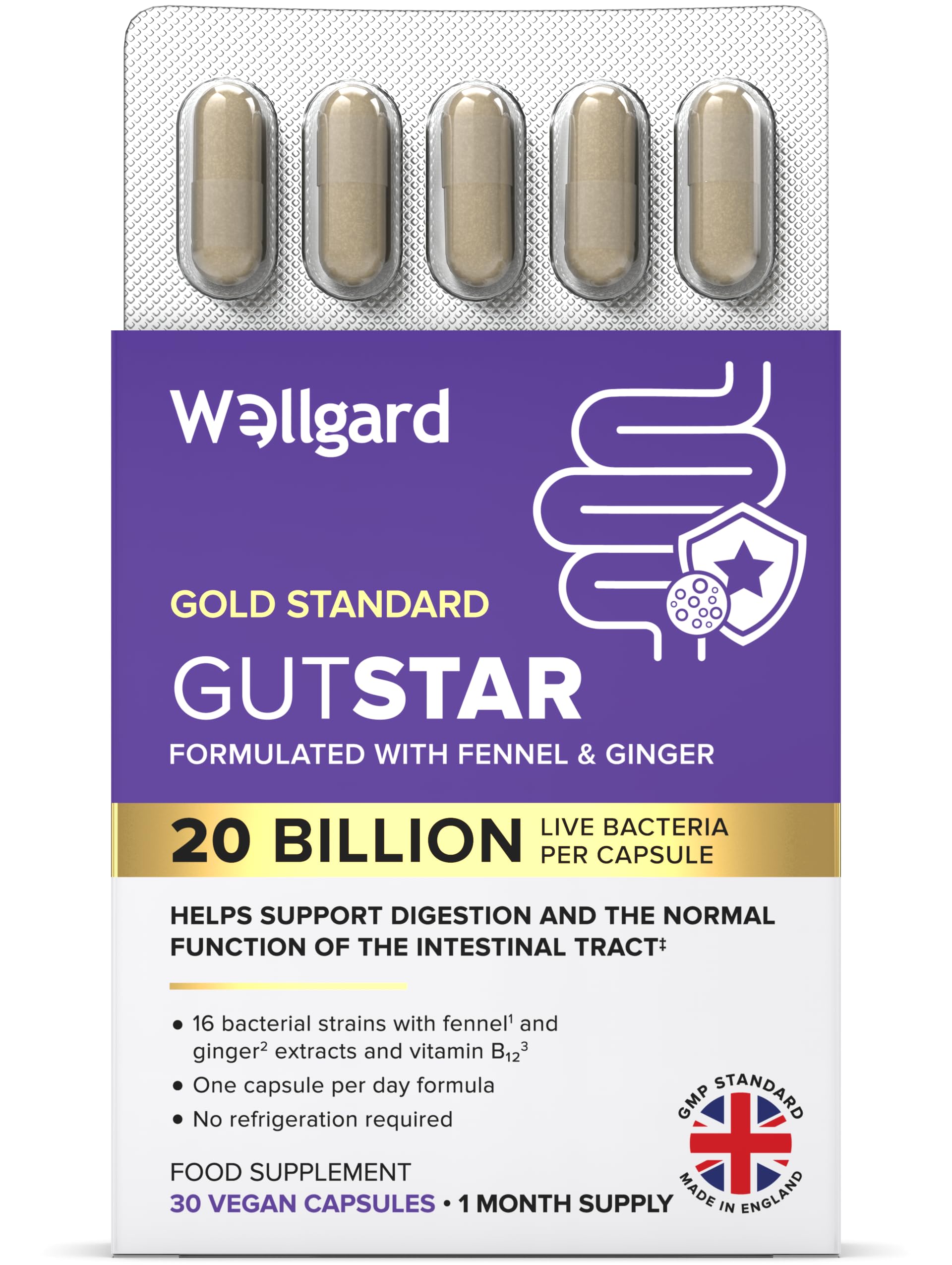 Wellgard Gutstar Bio Cultures for Gut Health, 20 Billion CFU - 16 Strains Bio Cu