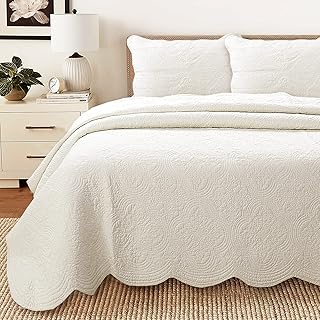 Cozy Line Home Fashions Victorian Medallion 100% Cotton Plain Embossed Bedding Set for Bedroom/Guest Room (Blantyre, Ivory, Double, 2