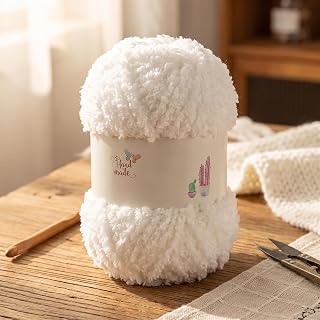 Bright Color Chenille Yarn, Skin-Friendly for Making Warm Scarves, Hats and Home Decorations, Knitting and Crocheting, White