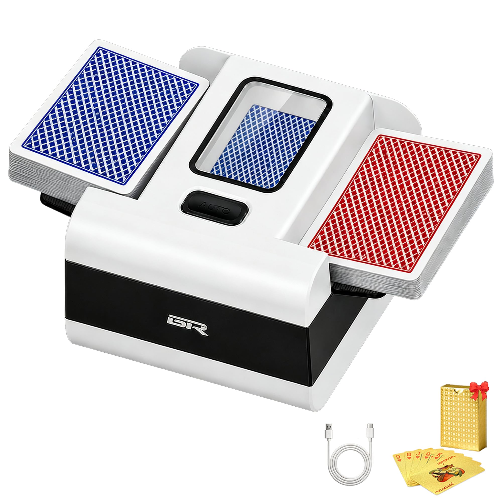 sharkplay Automatic Card Shuffler for 1-2 Decks with 1 Deck of Gold Playing Card