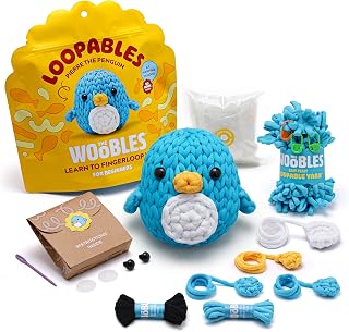 The Woobles Loopables Crochet Kit for Beginners+ (Pierre the Penguin) | As seen on Shark Tank, Beginner+, No crochet hook, fingerloop premade loops: Easy Peasy Loopable Yarn, pre-started piece