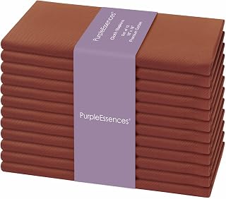 PurpleEssences Cloth Dinner Napkins 18x18 in Set of 12 - Rust | 100% Cotton Soft Durable Washable, Farmhouse Party Fall Autumn Harvest Thanksgiving Decor, Everyday Use Table Linen