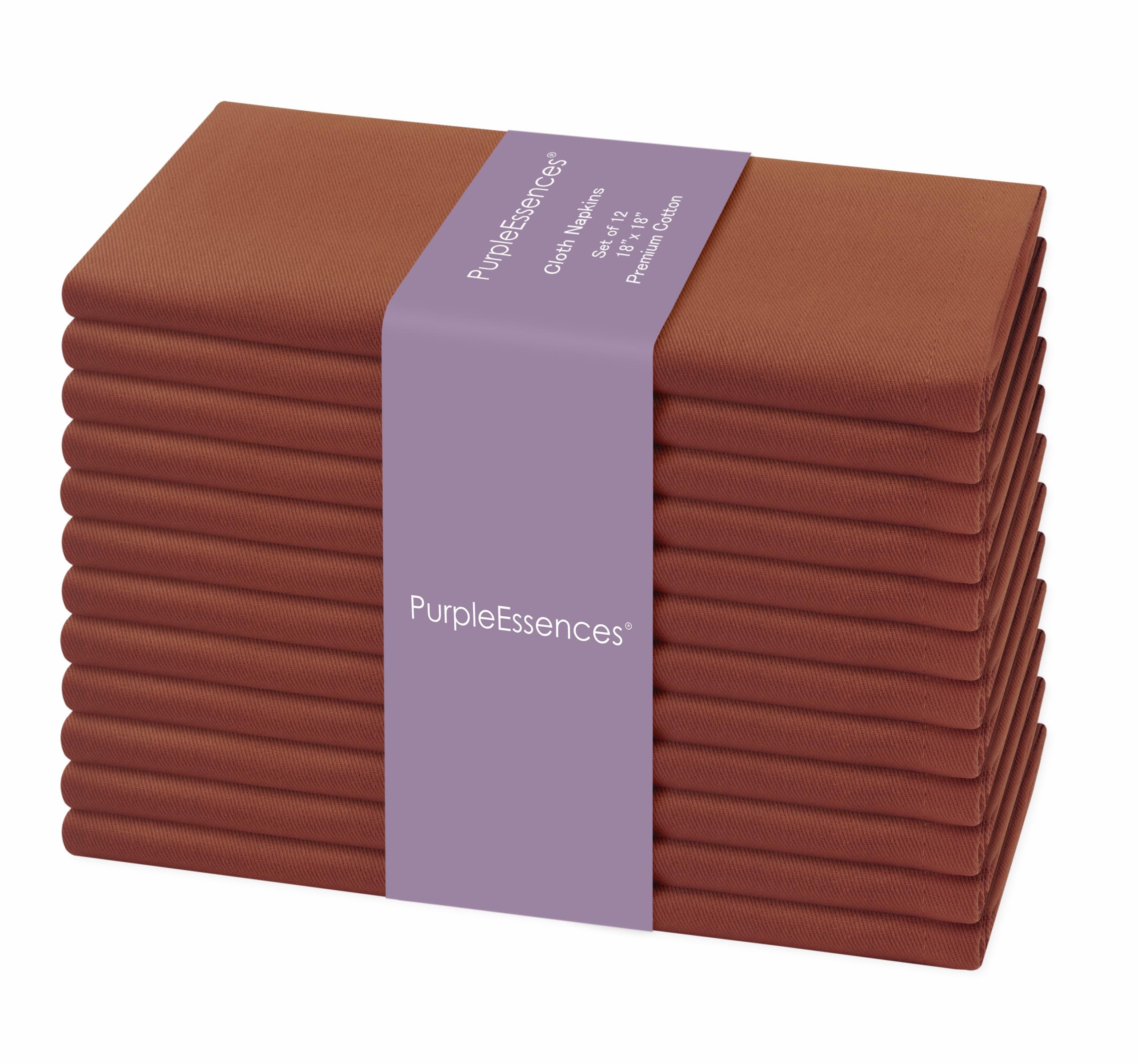 PurpleEssences Cloth Dinner Napkins 18x18 in Set of 12 - Rust | 100% Cotton Soft