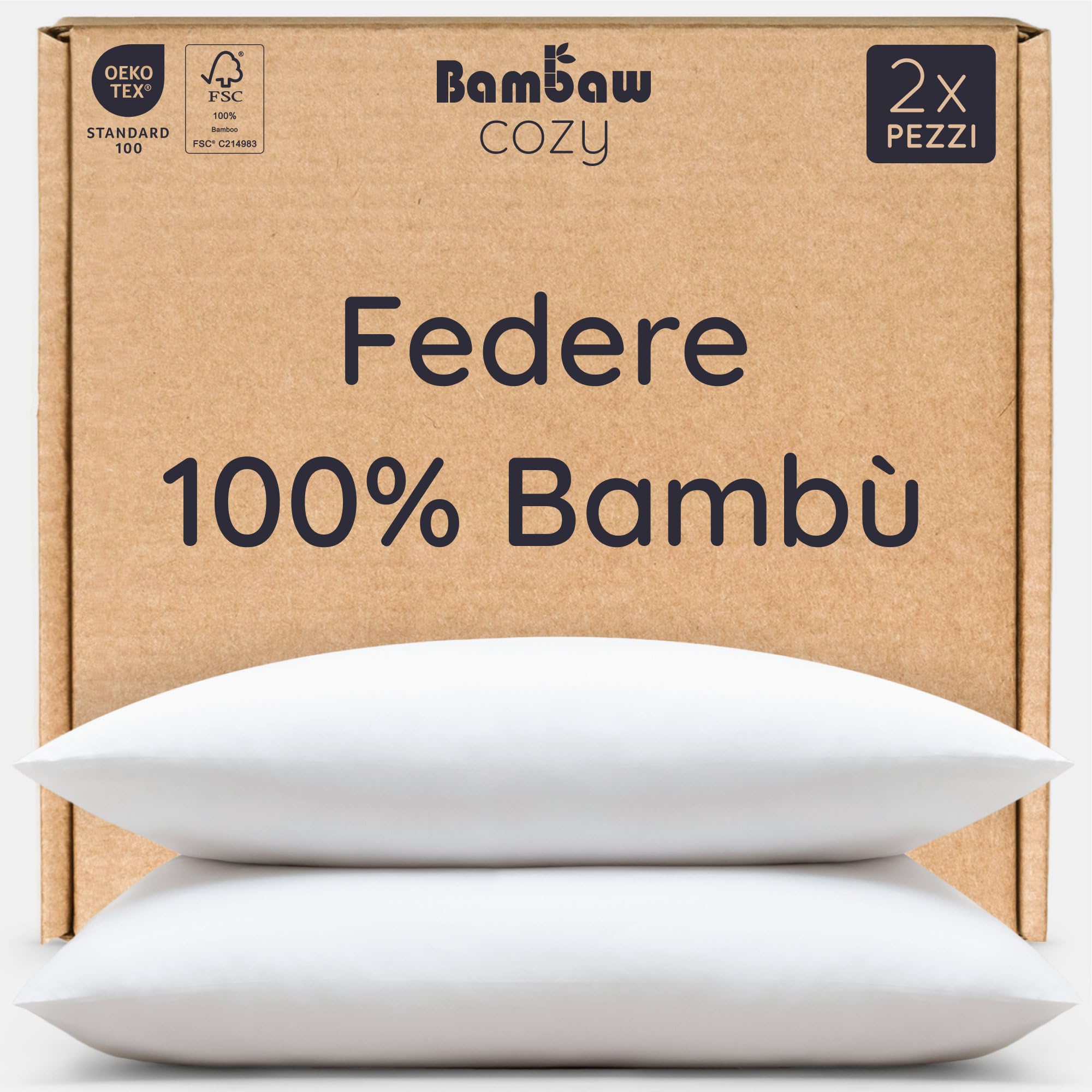 Bambaw Bamboo Pillow Case, 80 x 80 cm, Pack of 2, Anti-Dust Mite and Anti-Allerg