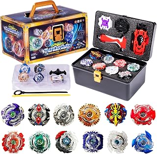 X Pro Battling Tops – 12-Pack Upgraded Set with 3 Launchers | Handle Grip, DIY Stickers & Case – Great Christmas Halloween Birthday Gift for Kids Boys