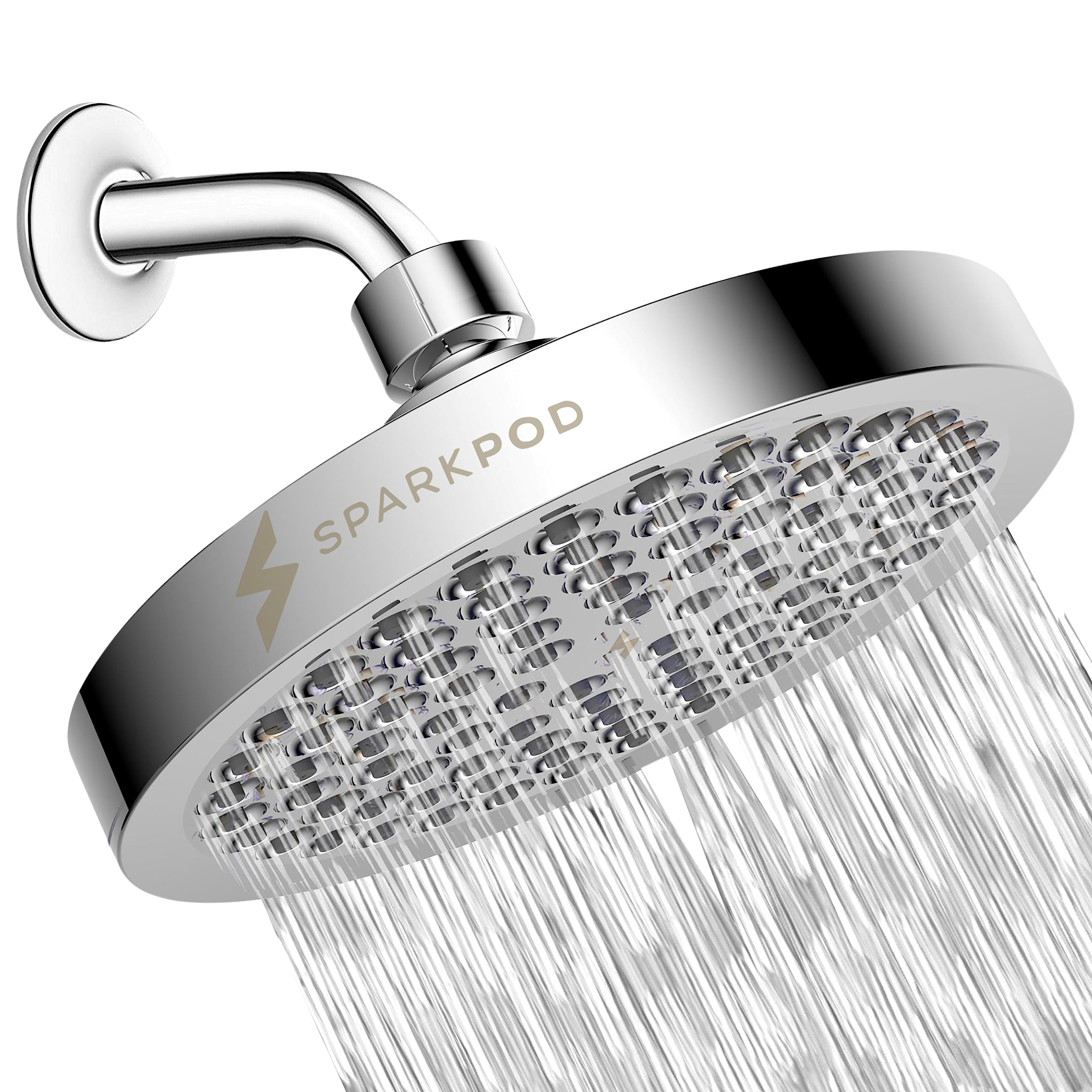 SparkPod Rain Shower Head, 6 Inch Round, Luxury Polished Chrome Finish | High Pr