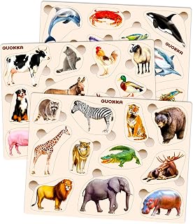 Wooden Puzzles for Toddlers 3-5 - 3 Montessori Kid Puzzles Ages 4-6 | Realistic Toddlers Puzzle for Kids 3-5 Year Old Boy and Girl - Wood Learning Toy with Animals for Children