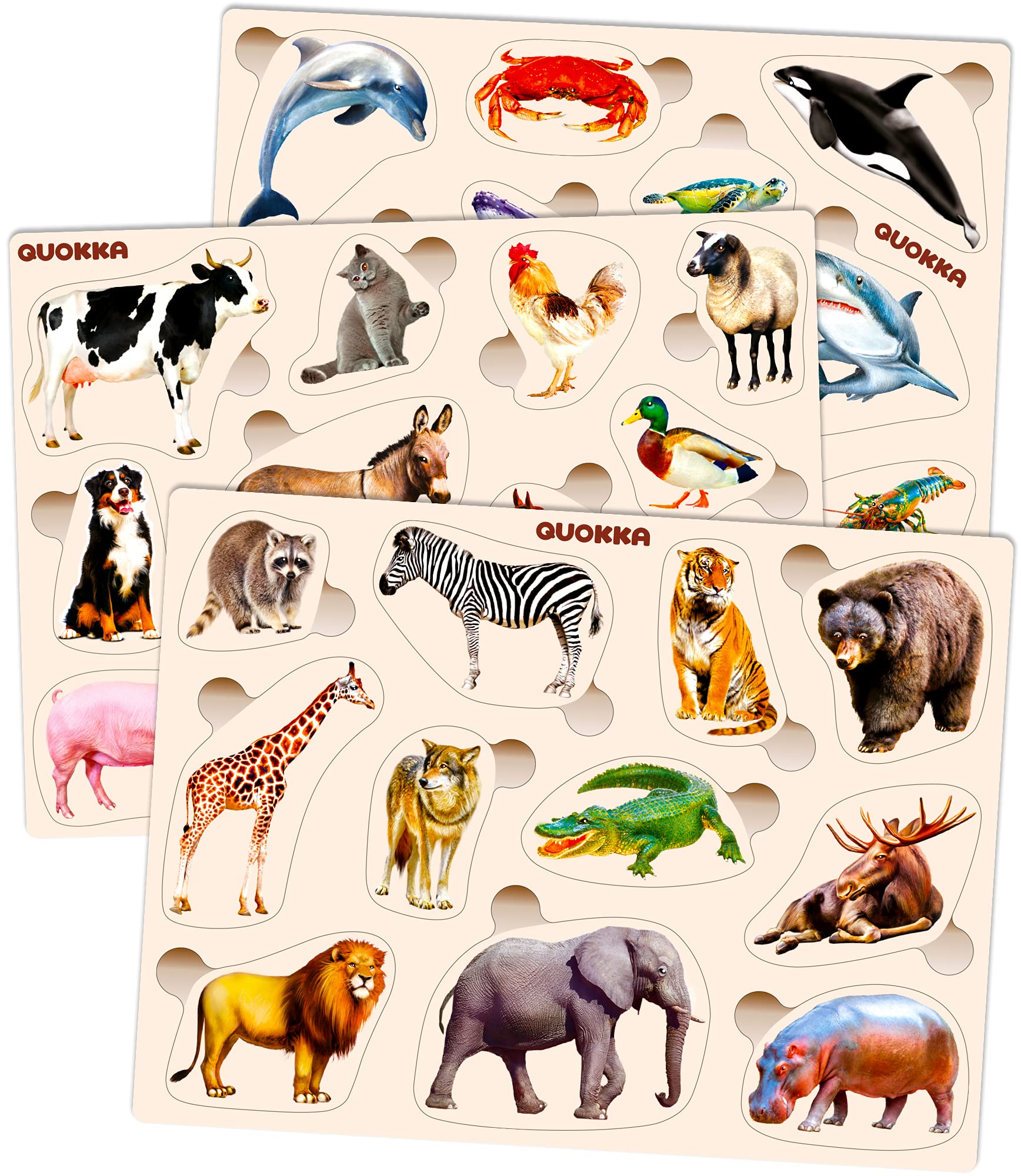 Wooden Puzzles for Toddlers 3-5 - 3 Montessori Kid Puzzles Ages 4-6 | Realistic 
