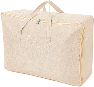 AiQInu Large 105L Foldable Storage Bag Closet Organizer Waterproof Quilt Storage Bag with Reinforced Handles for Quilts, Blankets, Pillows, Jackets, Beige