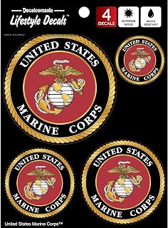 Decalcomania - 4 Piece US Marine Corps Logo Decals - USMC Military Stickers for Truck Car Phone Tablet Laptop - 1.75" to 4" Marine Car Stickers (Packaging May Vary)